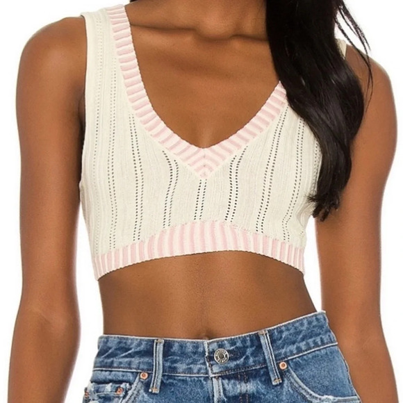For Love & Lemons Rhea Pointelle Knit Crop Tank in Buttercup - Picture 1 of 6
